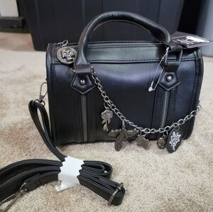 Black Leather Handbag with Chain Detail Ed Hardy New